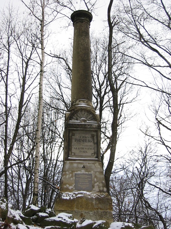 Vermessungssäule im Winter